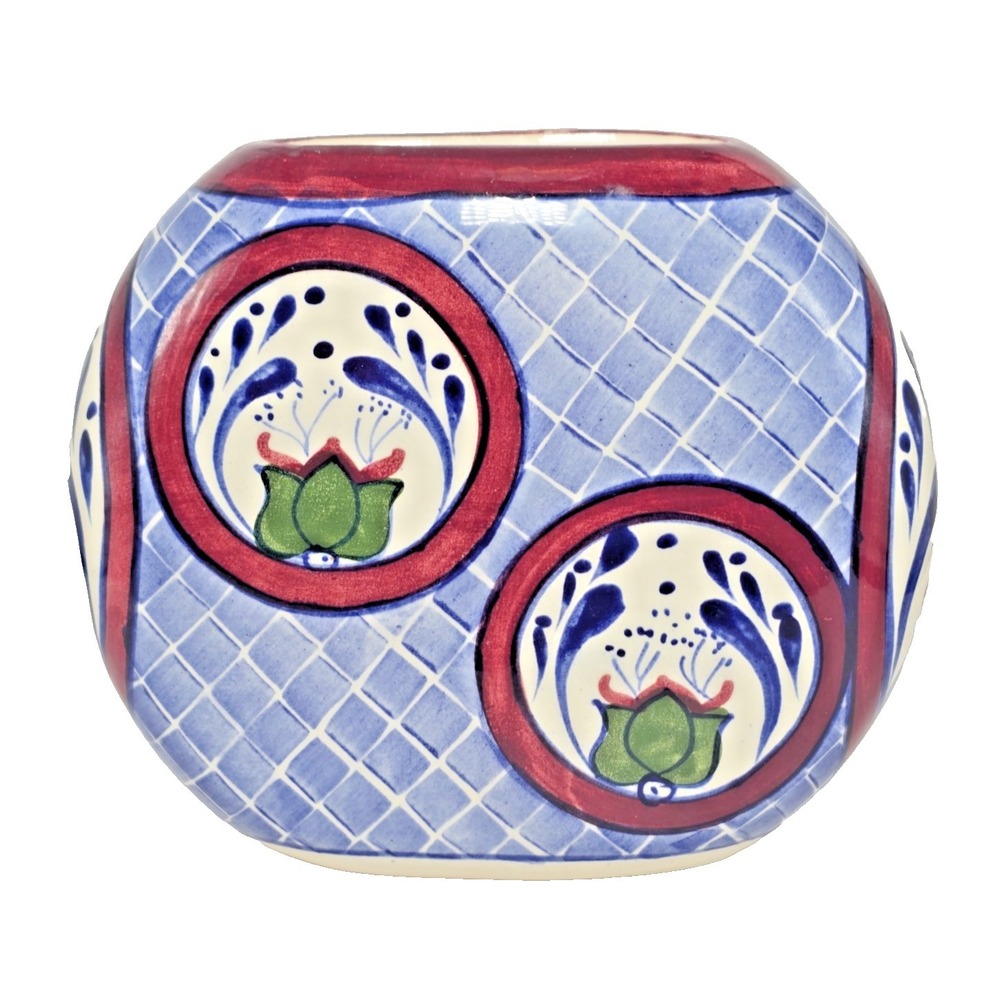 Signed Talavera Ceramic Vase Hand Painted Mexican Folk Art Floral Pottery 6" - Picture 6 of 7